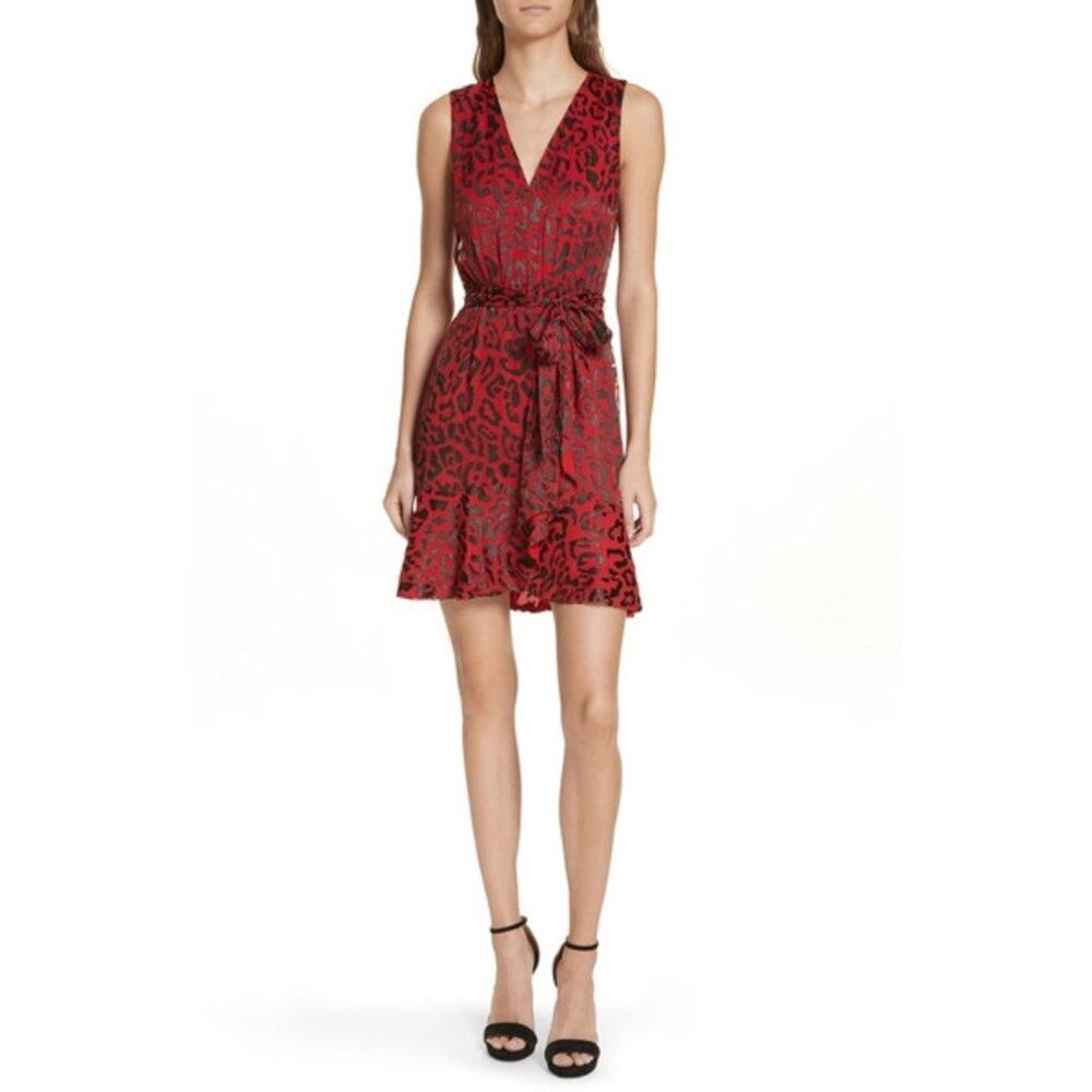 ALICE + OLIVIA Brooks Leopard Animal Print Fit & Flare Red Dress Size 4